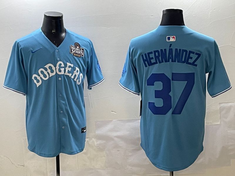 Men Los Angeles Dodgers #37 Hernandez Light Blue Joint Name 2025 Nike MLB Jersey style 5->los angeles dodgers->MLB Jersey